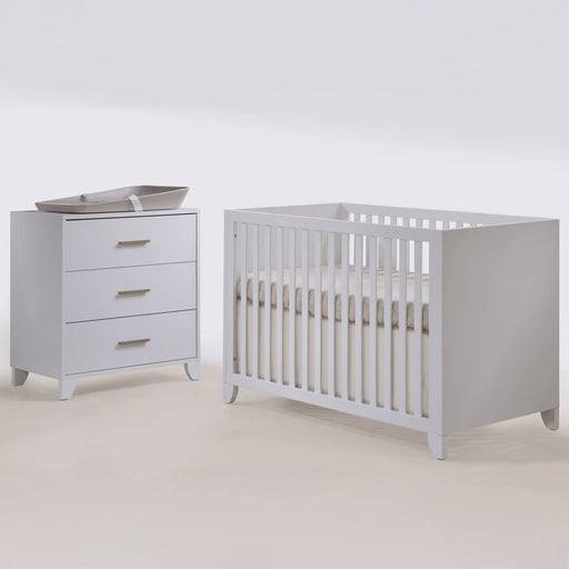 Natart Tulip Aiko Island Crib + 3 Drawer Dresser - All White