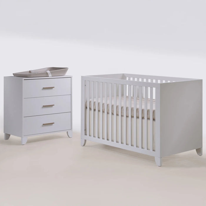Natart Tulip Aiko Island Crib + 3 Drawer Dresser - All White