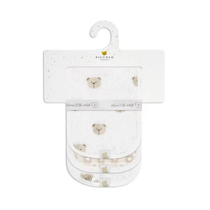 Piccolo Bambino 3pk Pack Muslin Burp Cloth 18x18 - White