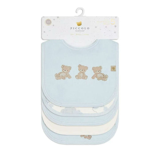 Piccolo Bambino 5 Milk Bib Set, 2 All-over Printed & 3 Solid - Blue