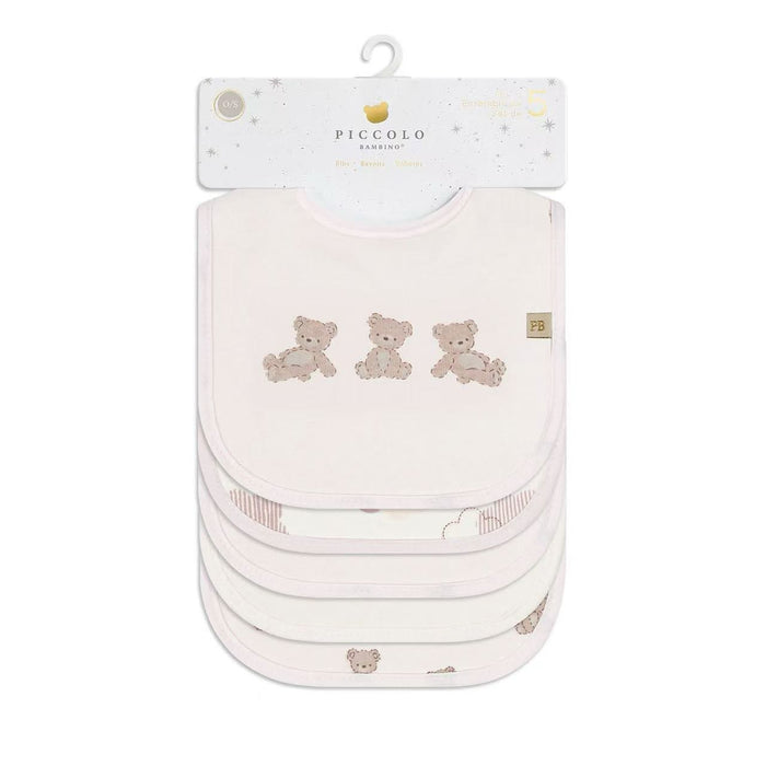 Piccolo Bambino 4pk Set: 2 Baby Milk Bibs & 2 Baby Burp Cloths - Pink