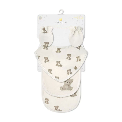 Piccolo Bambino 5 Pack Jersey Mitts, Bandana Bibs & Burp Cloth - Beige