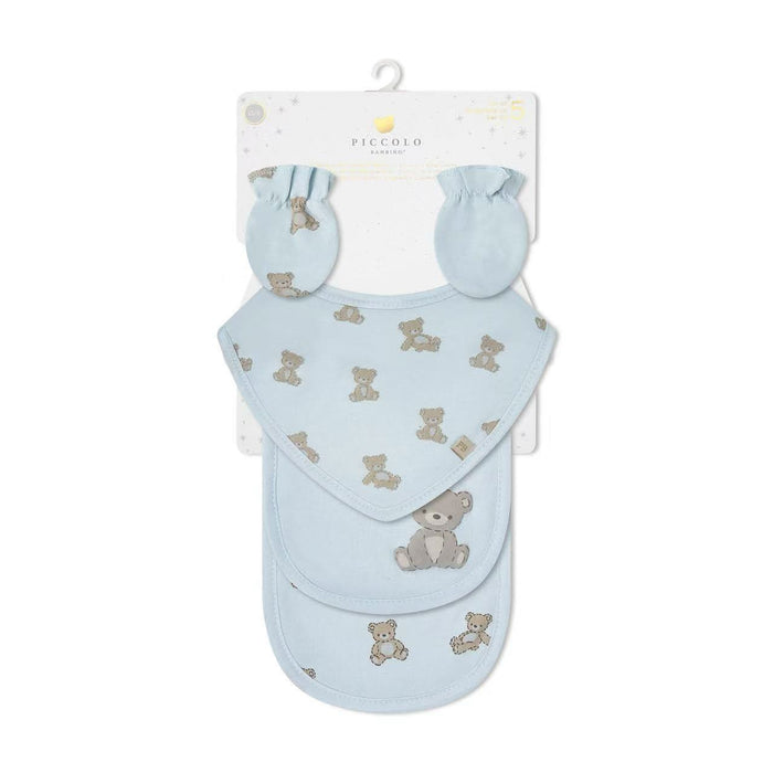 Piccolo Bambino 5 Pack Jersey Mitts, Bandana Bibs & Burp Cloth - Blue
