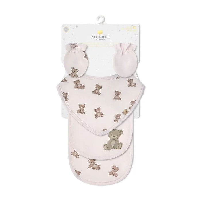 Piccolo Bambino 5 Pack Jersey Mitts, Bandana Bibs & Burp Cloth - Pink