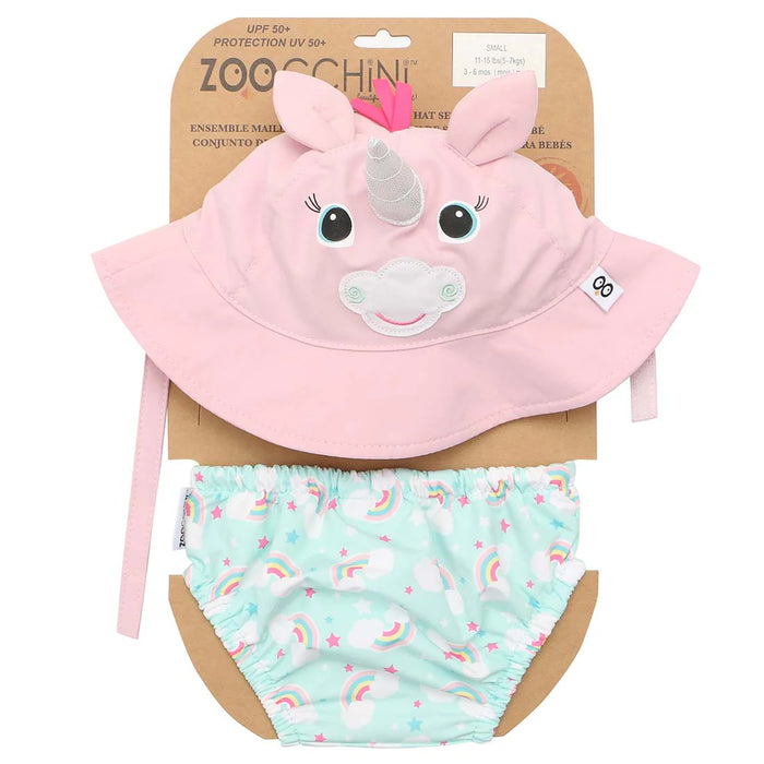 Zoocchini Swim Diaper & Sun Hat Set - Alicorn