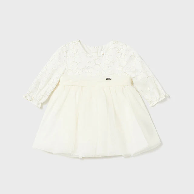 Mayoral Lurex Embroider Tulle Dress - Crudo 2855