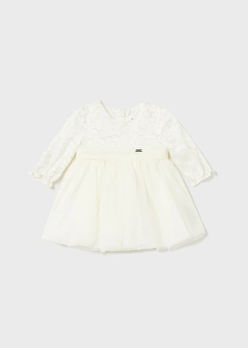 Mayoral Lurex Embroider Tulle Dress - Crudo 2855