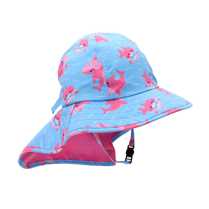 Zoocchini Baby Todder Cape Sunhat 6-24M- Pink Shark
