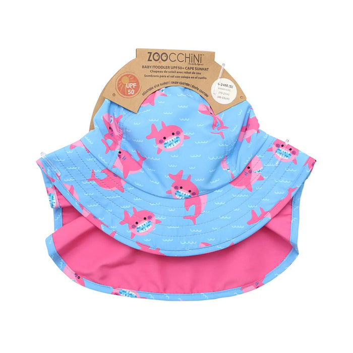 Zoocchini Baby Todder Cape Sunhat 6-24M- Pink Shark