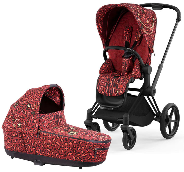 Cybex Priam4 - Matte Blk+Rosenrot Red Seat+Cot