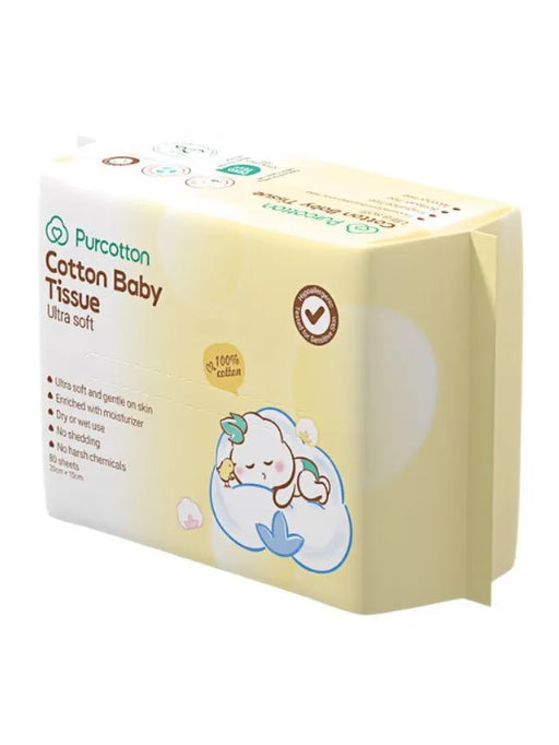 Purcotton Cotton Baby Tissues 80 Sheets (3pk)