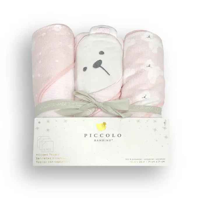 Piccolo Bambino Hooded Towels 28''x28'' 3pk - Pink