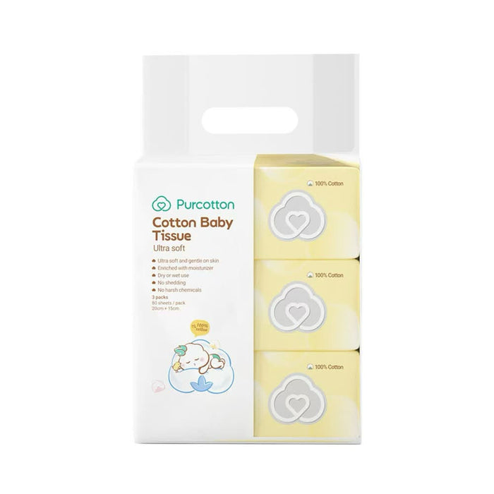 Purcotton Cotton Baby Tissues 80 Sheets (3pk)