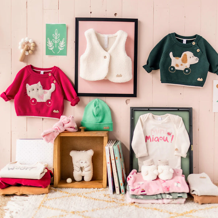 Souris Mini Knit Sweater w/ Jacquard Pattern - Pink