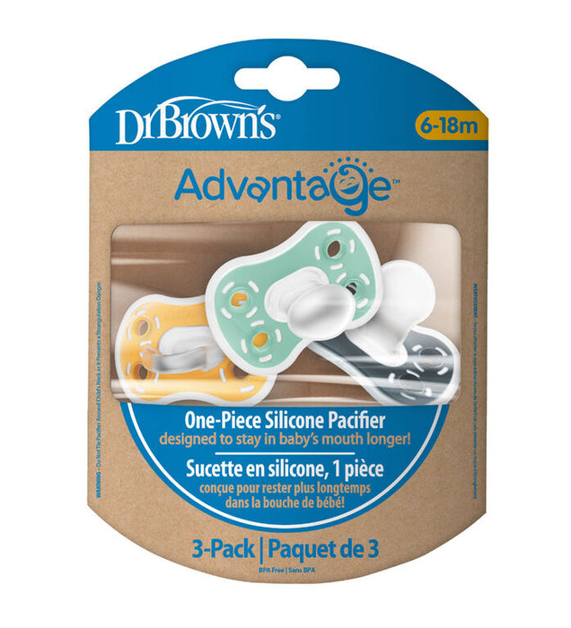Dr Brown's Advantage Pacifier Stage 2 3pk - Neutral
