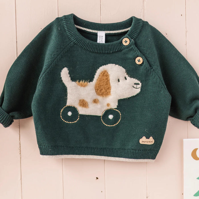 Souris Mini Knit Sweater w/ Jacquard Pattern - Green