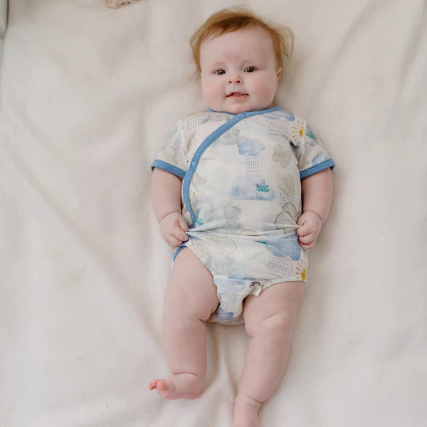 Nest Designs Short Sleeve Kimono Onesie - Fluffy Puffs