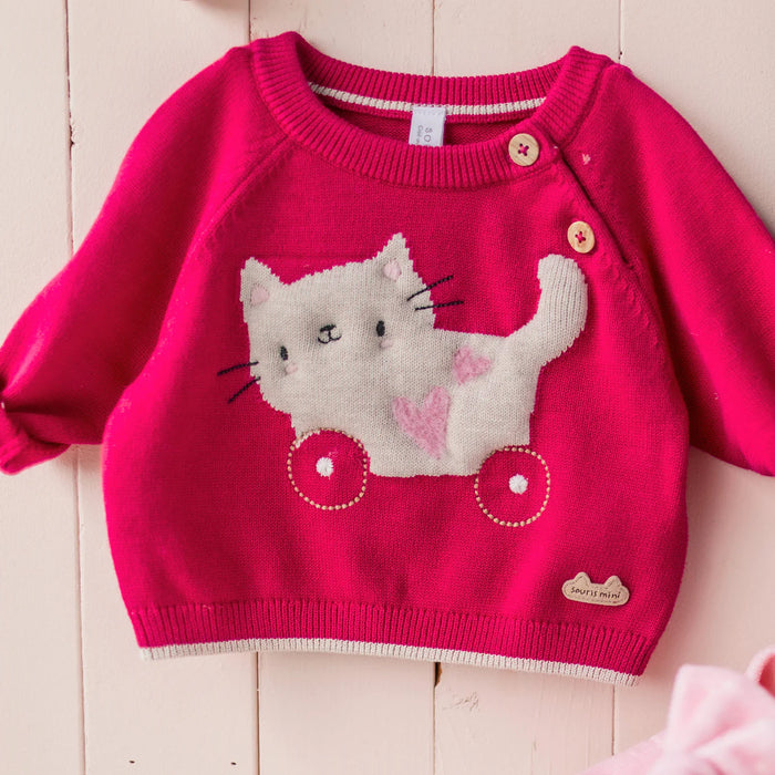 Souris Mini Knit Sweater w/ Jacquard Pattern - Pink