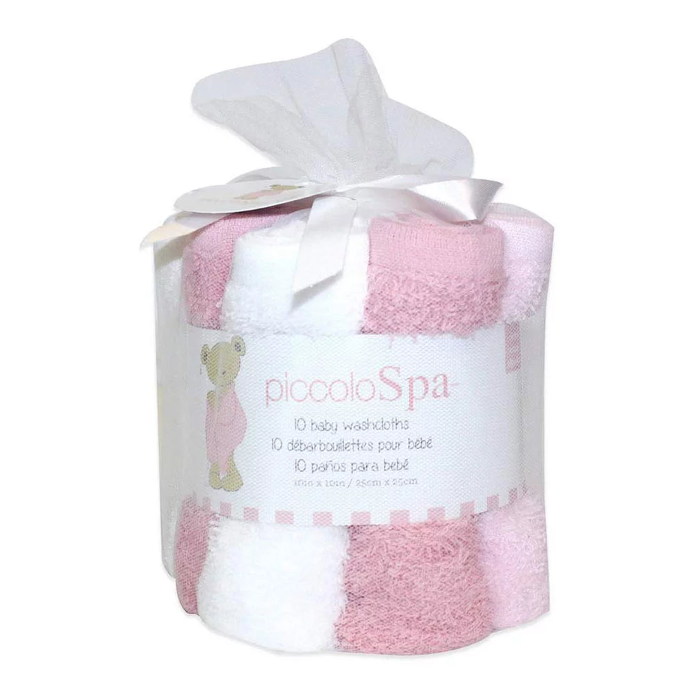 Piccolo Bambino Large Hemmed Baby Washcloths 10pk - Pink PBW013-2PK