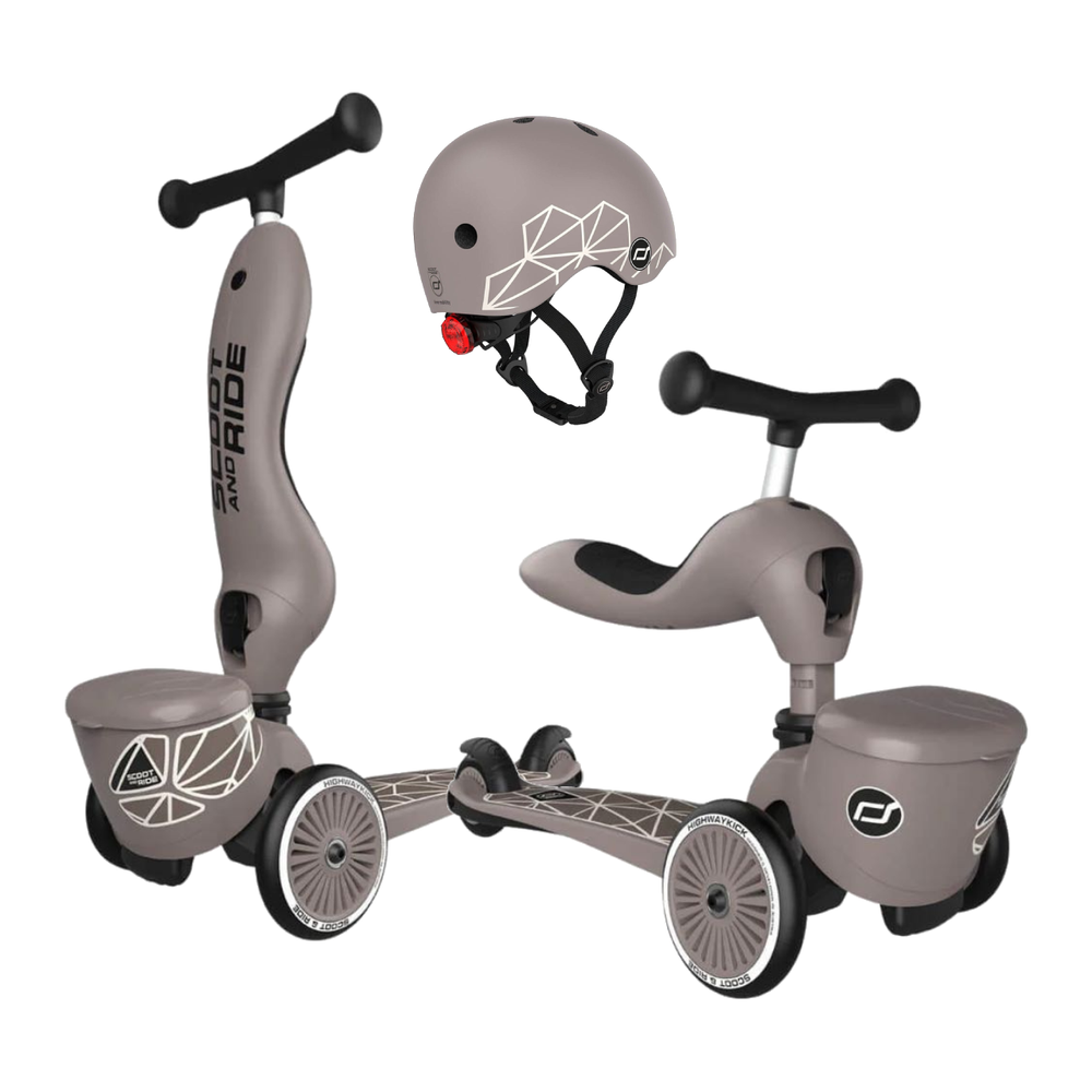 Scoot & Ride Highwaykick 1 Lifestyle + Helmet - Brown Lines