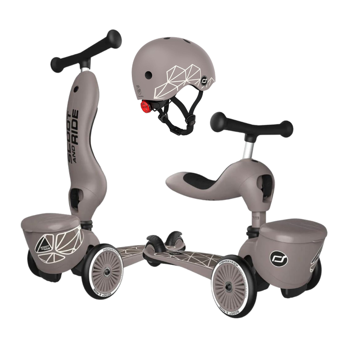 Scoot & Ride Highwaykick 1 Lifestyle + Helmet - Brown Lines