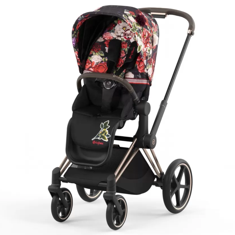 Cybex Priam4 - Rose Gold Frame w/ Spring Blossom Dark Seat