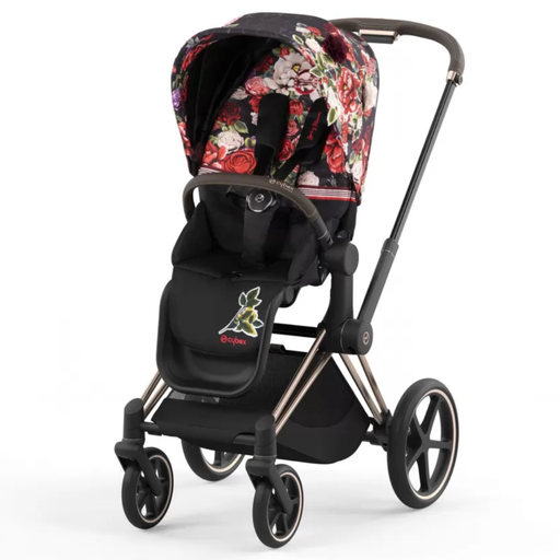 Cybex Priam4 - Rose Gold Frame w/ Spring Blossom Dark Seat