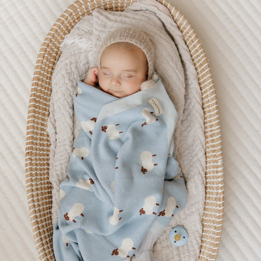 Bleu La La Swaddle Blanket Sheep - Baby Blue
