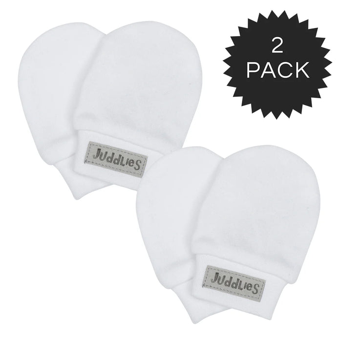 Juddlies Organic Scratch Mitts 2pk - White Grey 0-3M