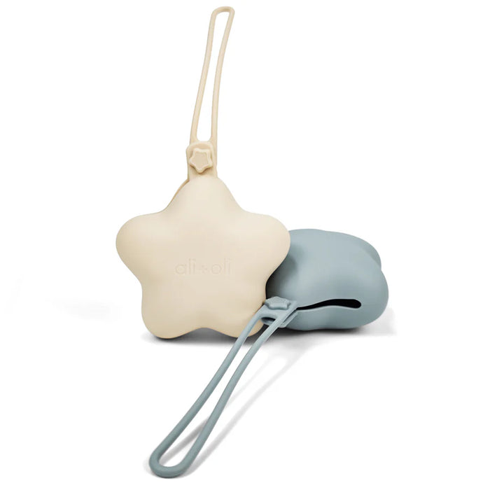 Ali+Oli Silicone Star Pacifier Holder Case 2pk - Mist Sand