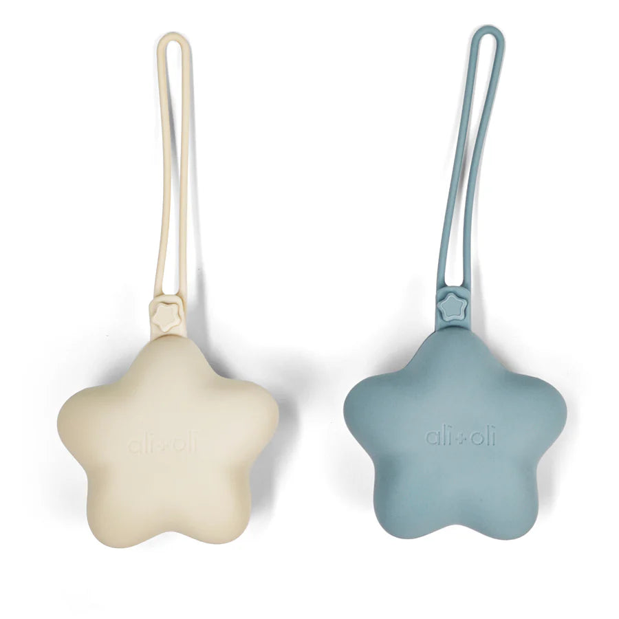 Ali+Oli Silicone Star Pacifier Holder Case 2pk - Mist Sand