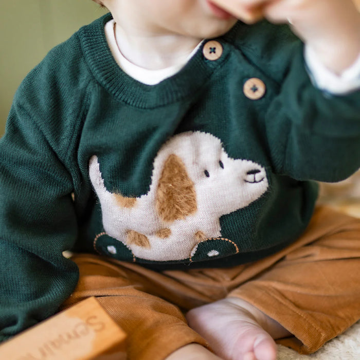 Souris Mini Knit Sweater w/ Jacquard Pattern - Green