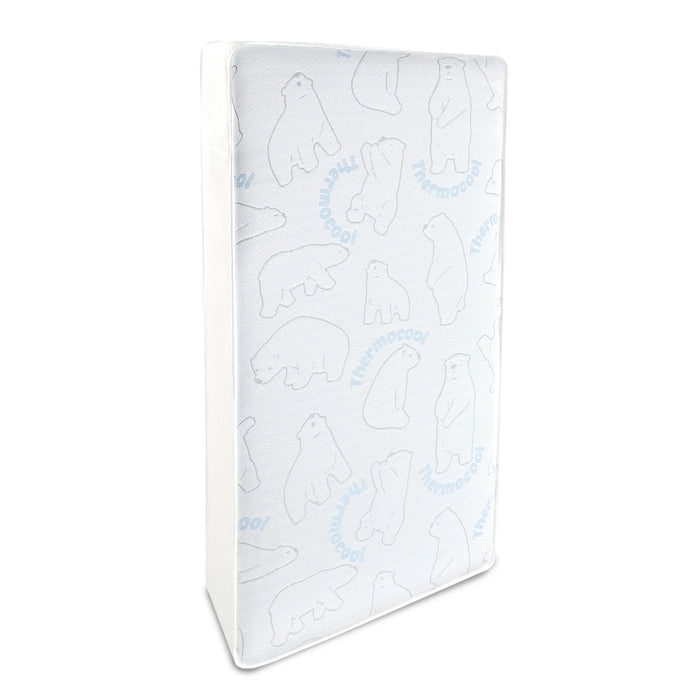 Natart Tulip Contempo Island Crib + 4 Drawer Dresser + Fresh Mattress Bundle - All White