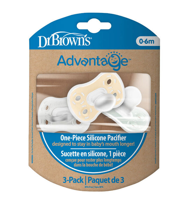 Dr Brown's Advantage Pacifier Stage 1 3pk - Neutral