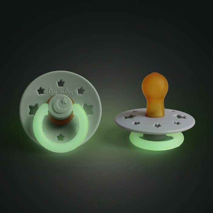 Itzy Ritzy Natural Rubber Pacifier Glow In The Dark 2pk - Sage and Gray