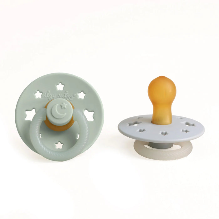 Itzy Ritzy Natural Rubber Pacifier Glow In The Dark 2pk - Sage and Gray