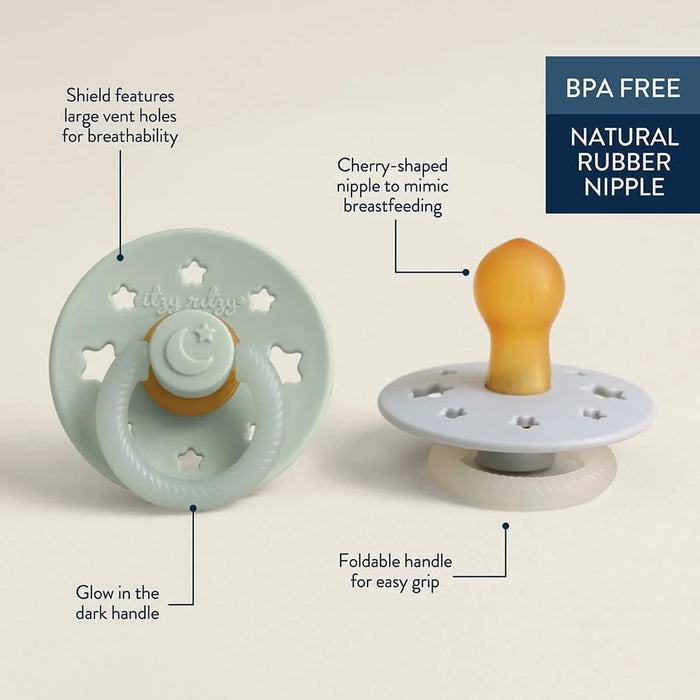 Itzy Ritzy Natural Rubber Pacifier Glow In The Dark 2pk - Sage and Gray