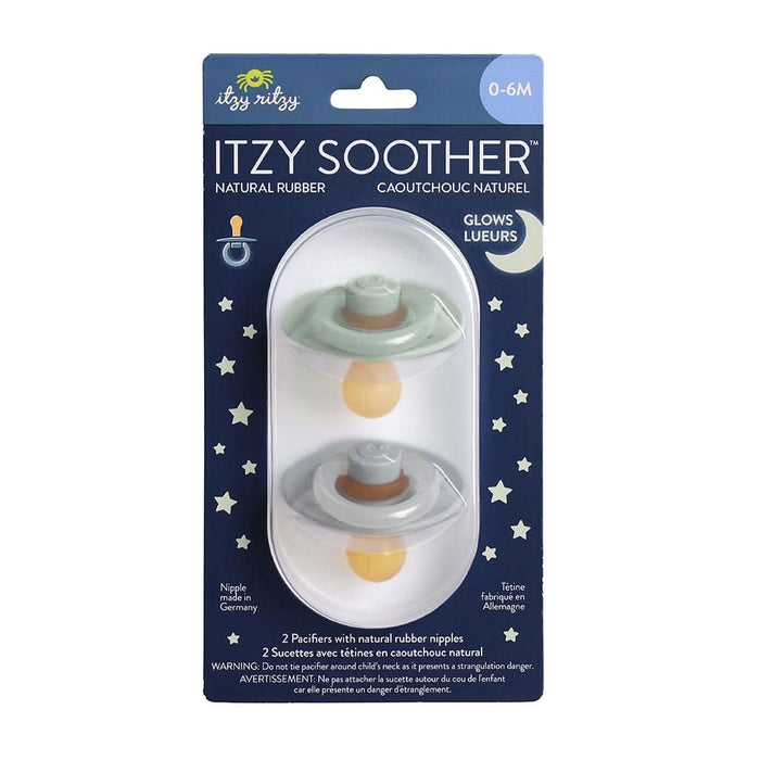 Itzy Ritzy Natural Rubber Pacifier Glow In The Dark 2pk - Sage and Gray