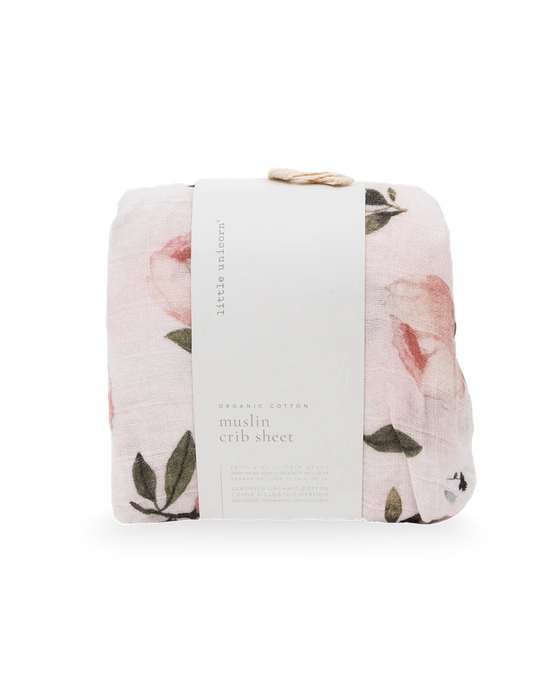 Little Unicorn Organic Cotton Muslin Fitted Crib Sheet - Watercolor Floret