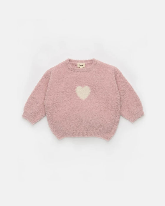 7am Heart Sweater-Ash Rose & Ecru 2-3T