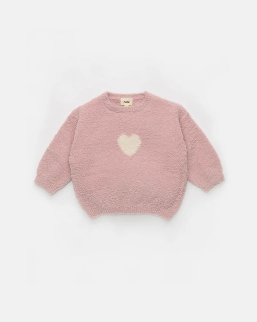 7am Heart Sweater-Ash Rose & Ecru 1-2T