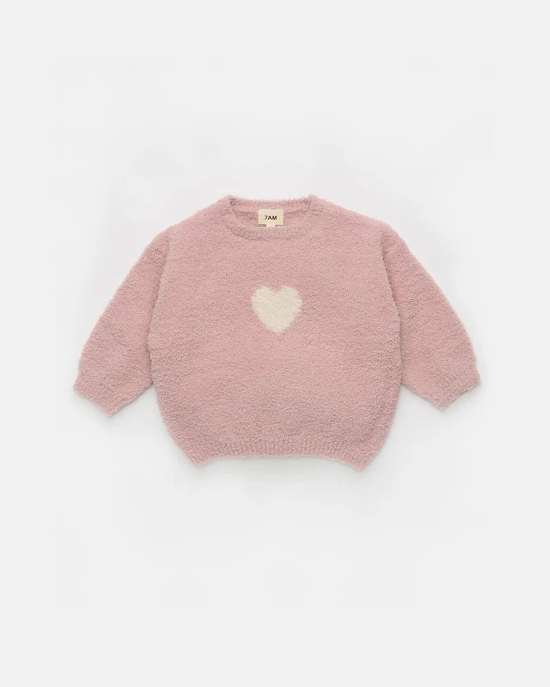 7am Heart Sweater-Ash Rose & Ecru 2-3T