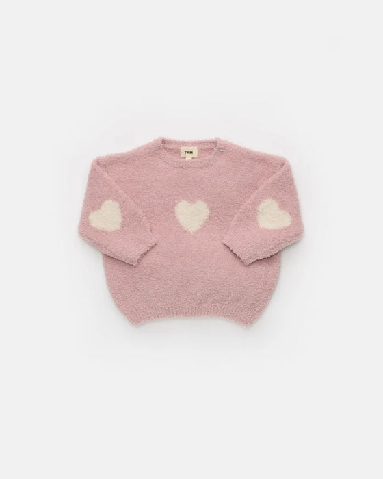 7am Heart Sweater-Ash Rose & Ecru 1-2T
