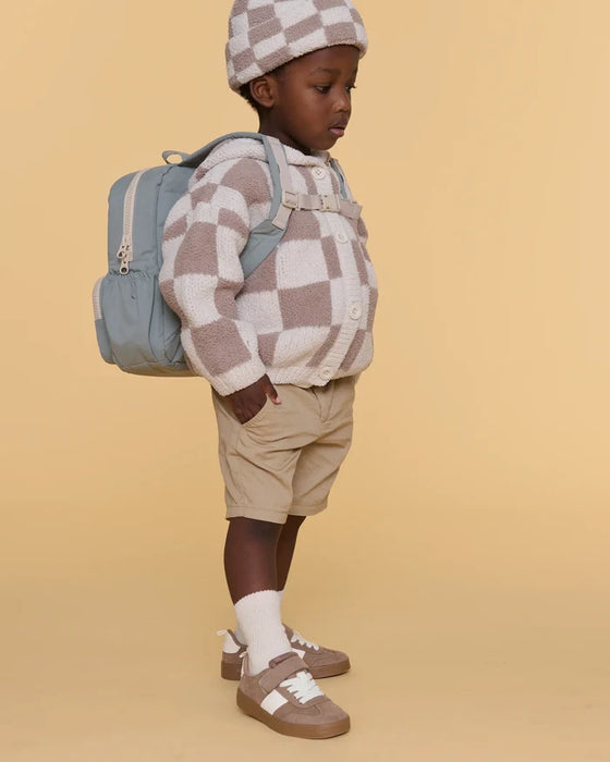 7am Hooded Cardigan Checkers Fuzzy- Ecru & Taupe 2-3T