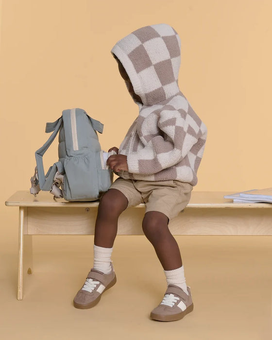 7am Hooded Cardigan Checkers Fuzzy- Ecru & Taupe 2-3T
