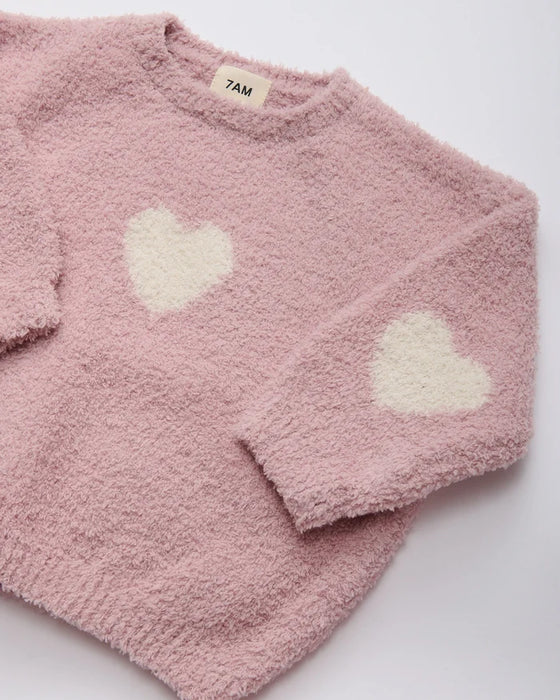 7am Heart Sweater-Ash Rose & Ecru 1-2T