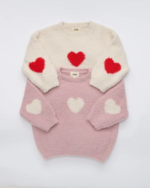 7am Heart Sweater-Ash Rose & Ecru 1-2T