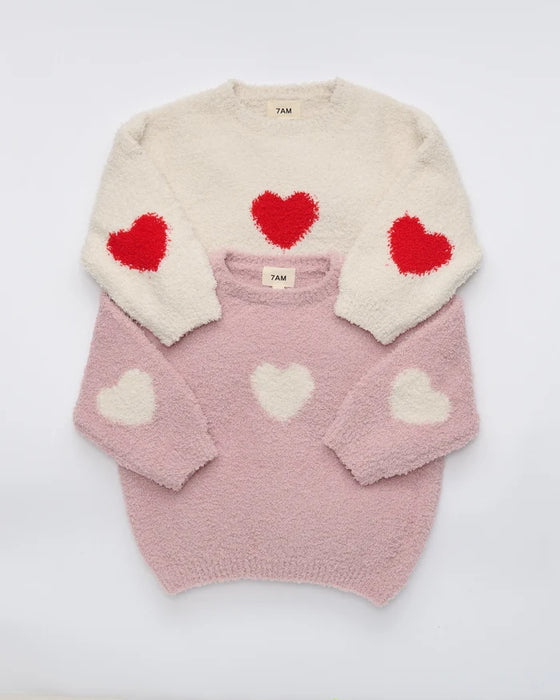 7am Heart Sweater-Ash Rose & Ecru 3-4T