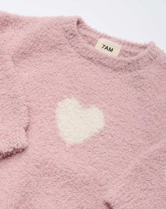 7am Heart Sweater-Ash Rose & Ecru 1-2T