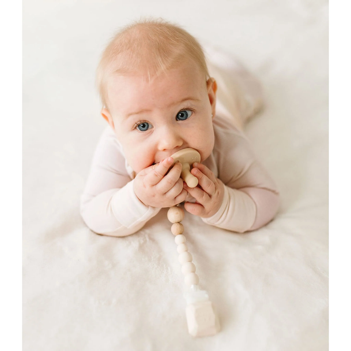 Loulou Lollipop Colour Pop Silicone & Wood Pacifier Clip Coconut Milk